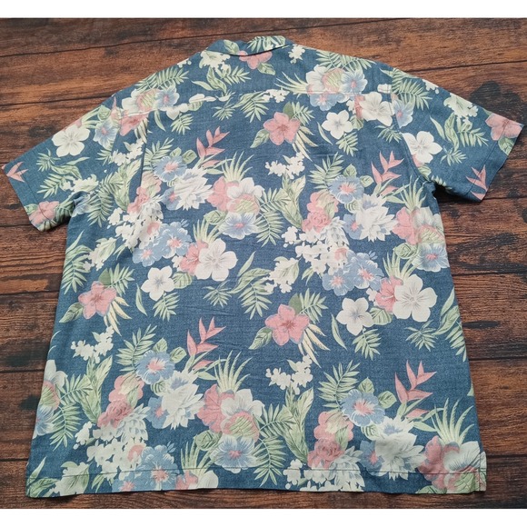 Tommy Bahama‎ 100% Silk Loop Collar Camp Shirt Men's XXL Floral Blue - Picture 2 of 9